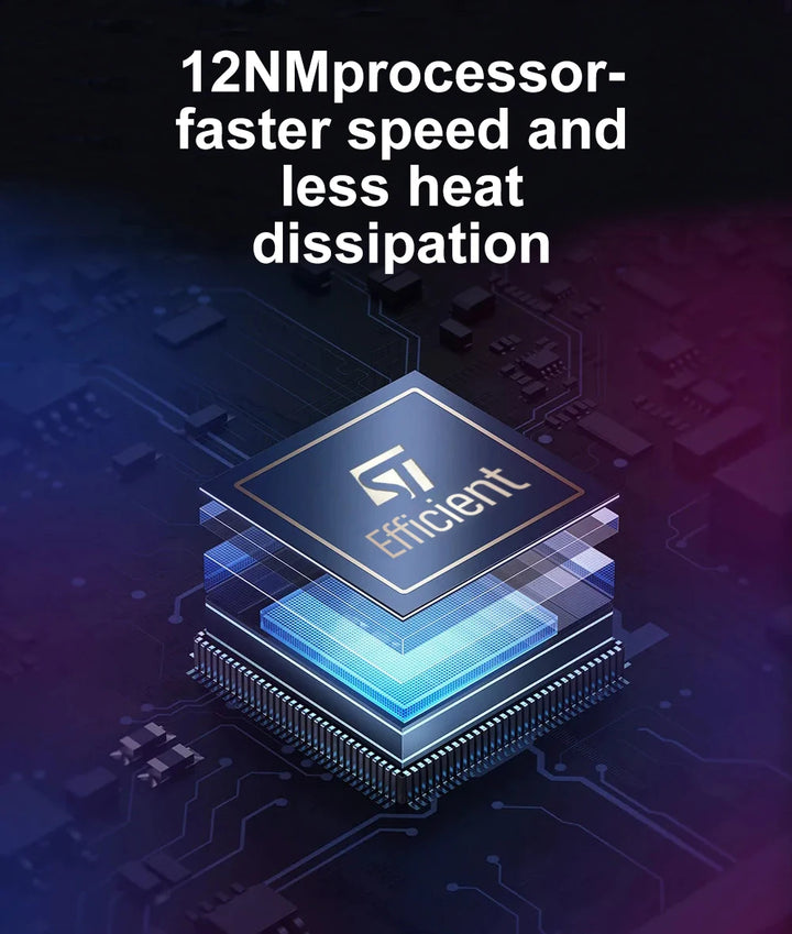 12NM processor technology for faster speed and reduced heat dissipation in a car stereo system.