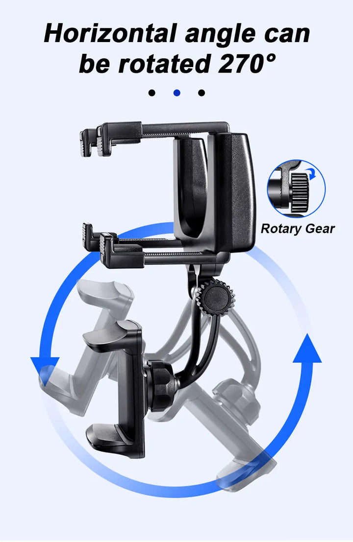 Illustration showing the phone holder’s 270-degree rotation ability.