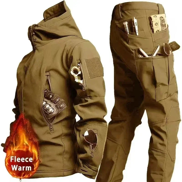 SmartGearPros Tactical Winter Suit – Military-Style Waterproof & Windproof Set with Multi-Pocket Hooded Jacket & Sharkskin Work Pants