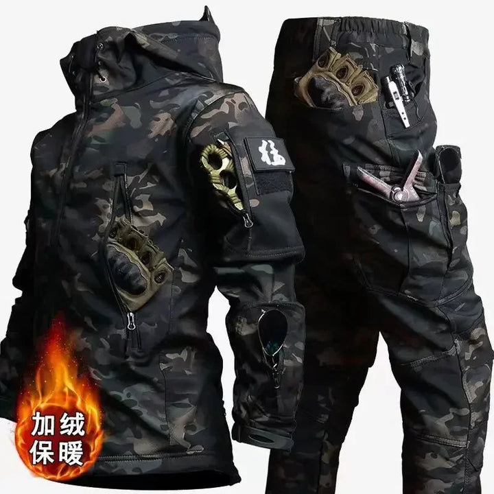 SmartGearPros Tactical Winter Suit – Military-Style Waterproof & Windproof Set with Multi-Pocket Hooded Jacket & Sharkskin Work Pants