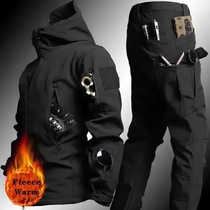 SmartGearPros Tactical Winter Suit – Military-Style Waterproof & Windproof Set with Multi-Pocket Hooded Jacket & Sharkskin Work Pants