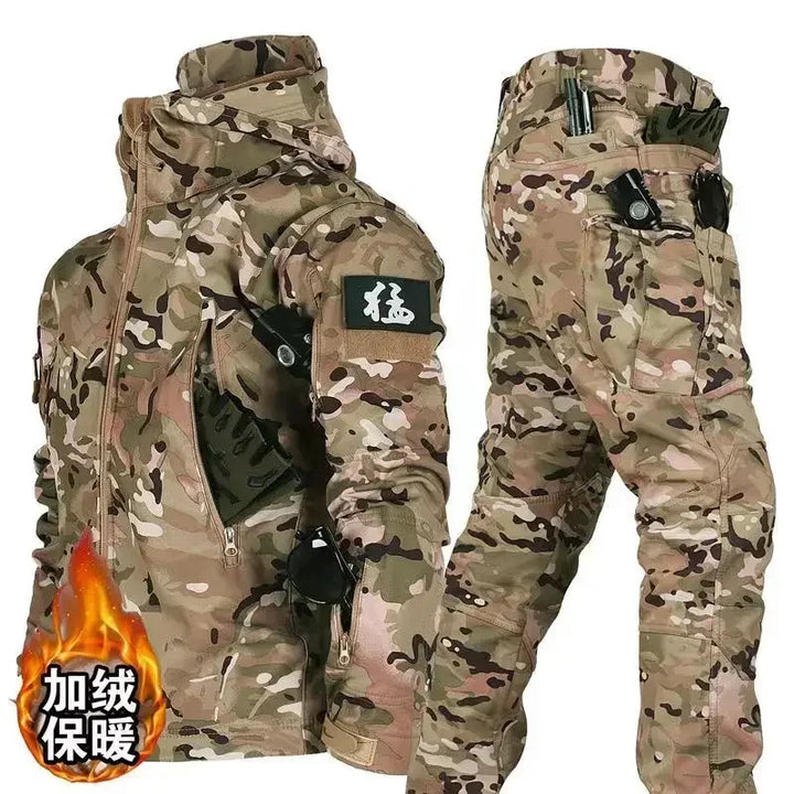 SmartGearPros Tactical Winter Suit – Military-Style Waterproof & Windproof Set with Multi-Pocket Hooded Jacket & Sharkskin Work Pants
