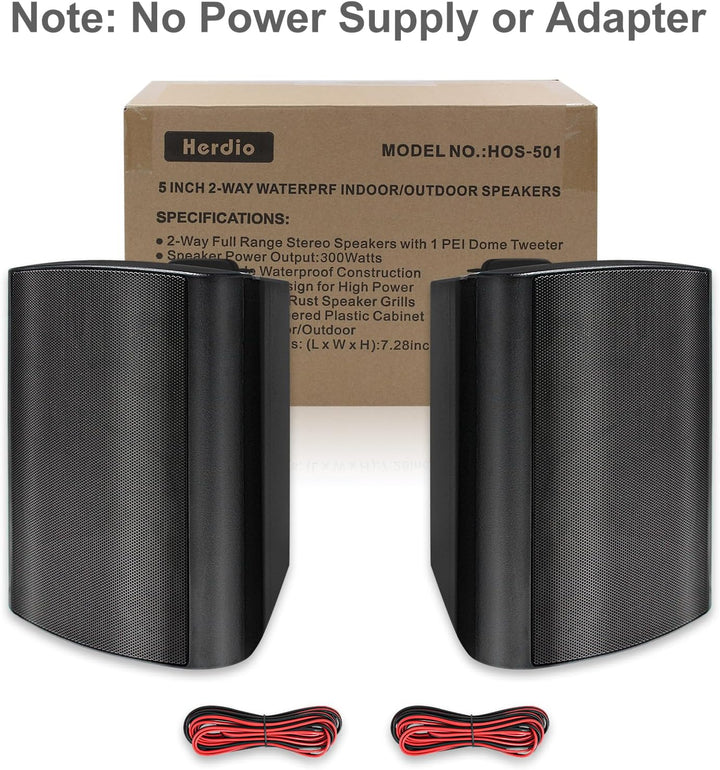 SmartGearPros Waterproof Wall-Mount Speakers – 5.25" Dual Bluetooth Outdoor/Indoor Pair, 300W with Mounting Brackets