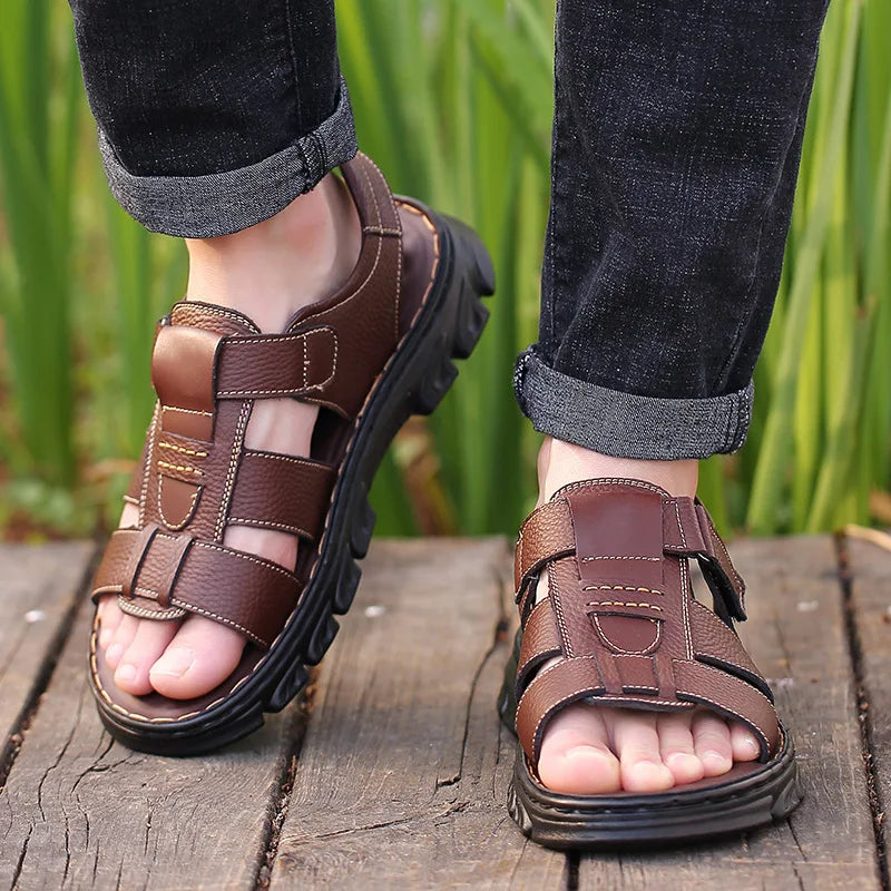 SmartGearPros LeatherStride Sandals - Genuine Cowhide Leather Beach Sandals