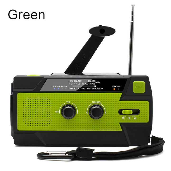 SmartGearPros Emergency Weather Radio - FM AM WB Hand Crank Solar USB Charging 2000mAh Power Bank LED Flashlight