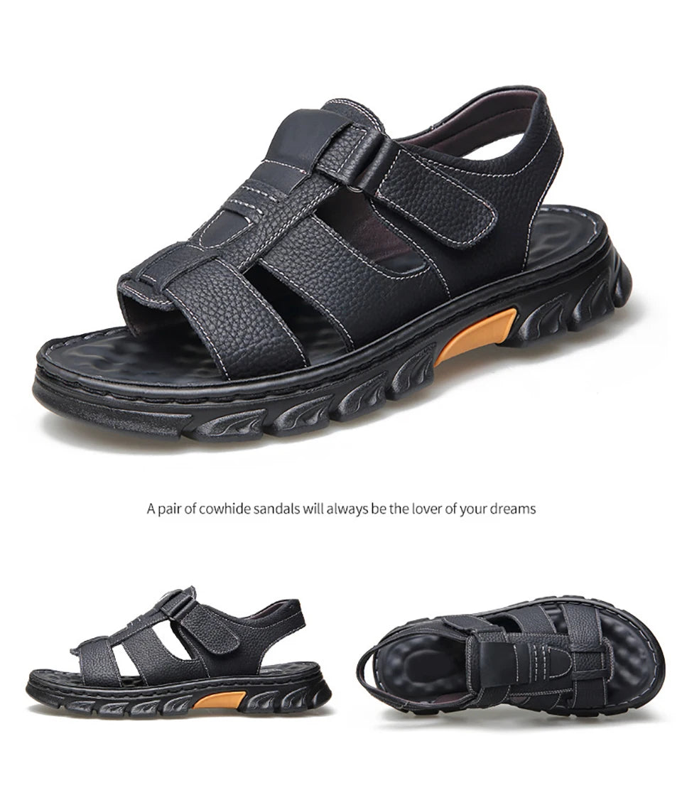 SmartGearPros LeatherStride Sandals - Genuine Cowhide Leather Beach Sandals
