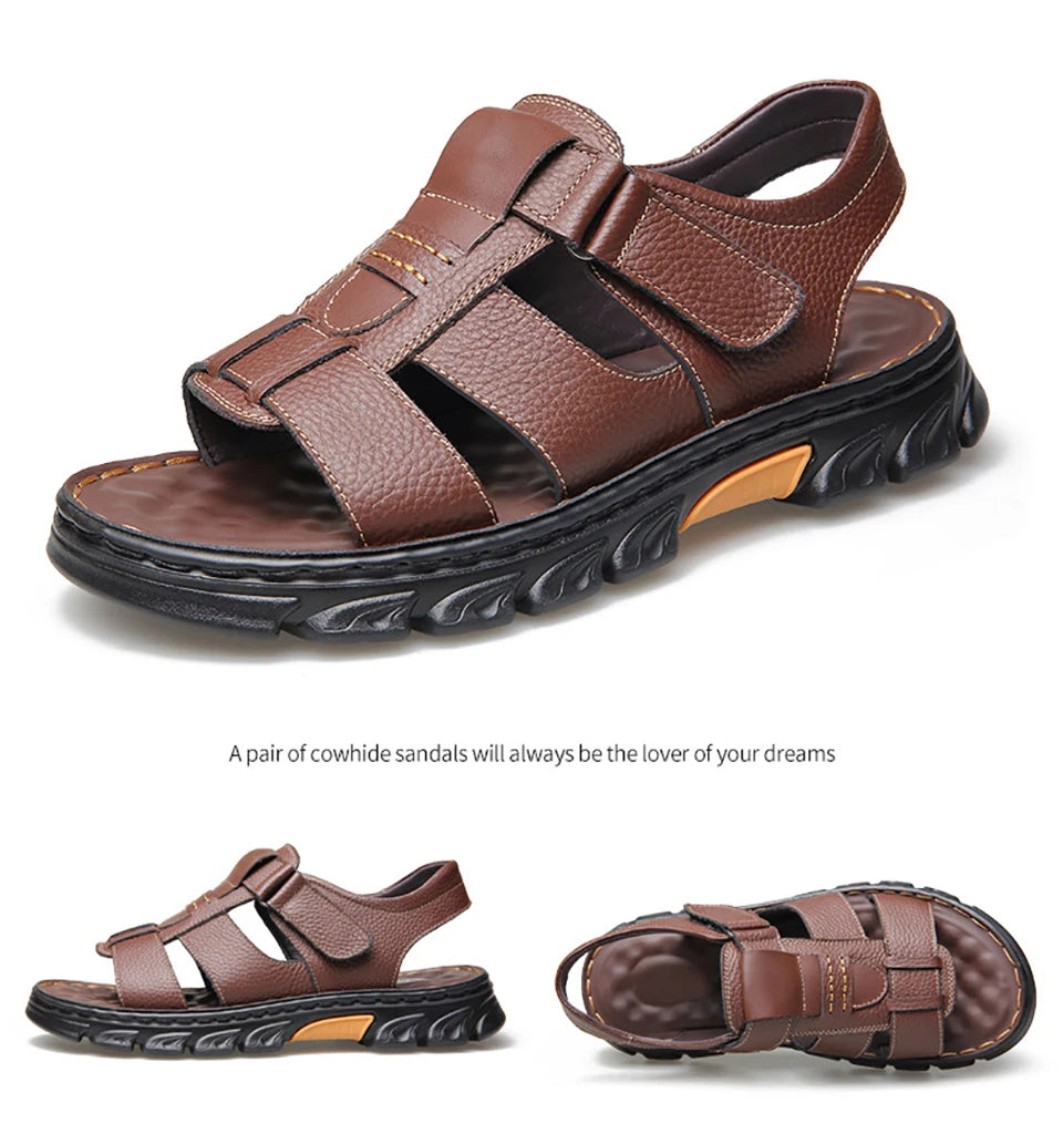 SmartGearPros LeatherStride Sandals - Genuine Cowhide Leather Beach Sandals