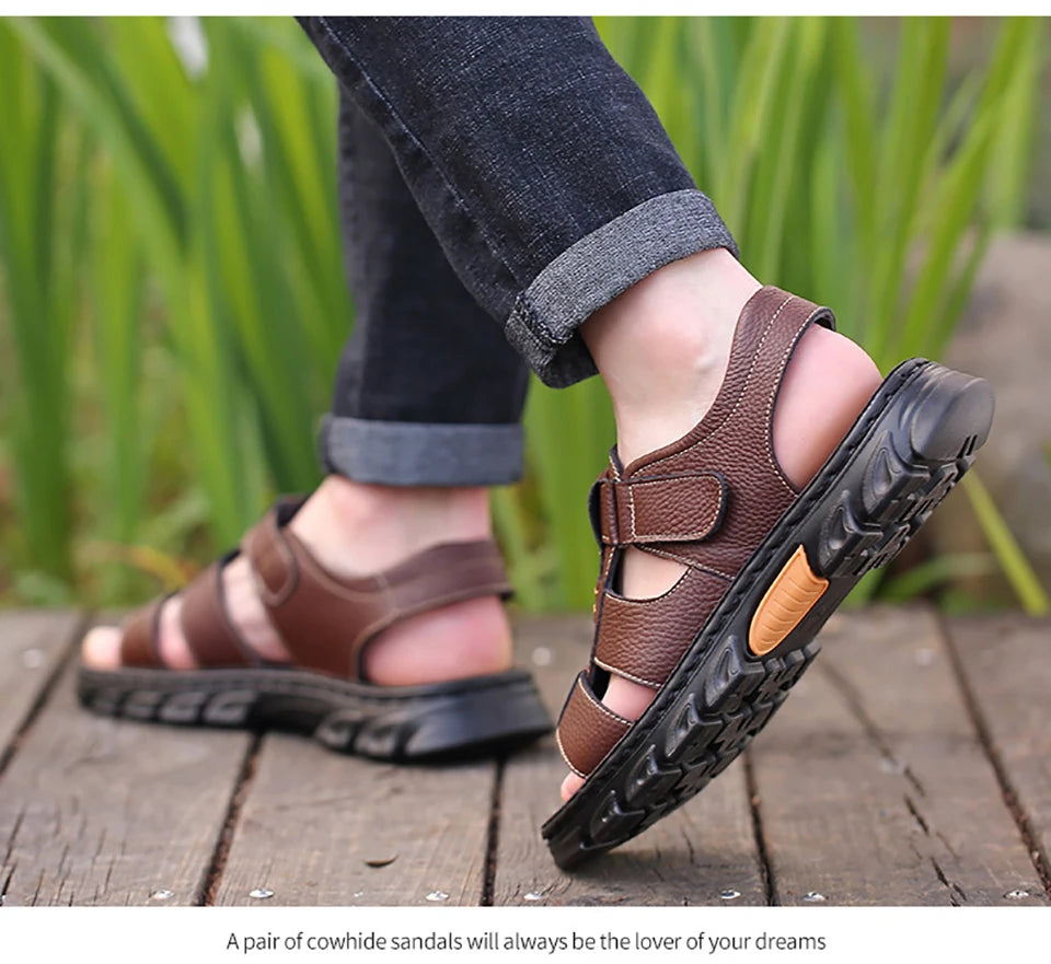 SmartGearPros LeatherStride Sandals - Genuine Cowhide Leather Beach Sandals