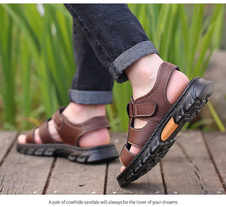 SmartGearPros LeatherStride Sandals - Genuine Cowhide Leather Beach Sandals