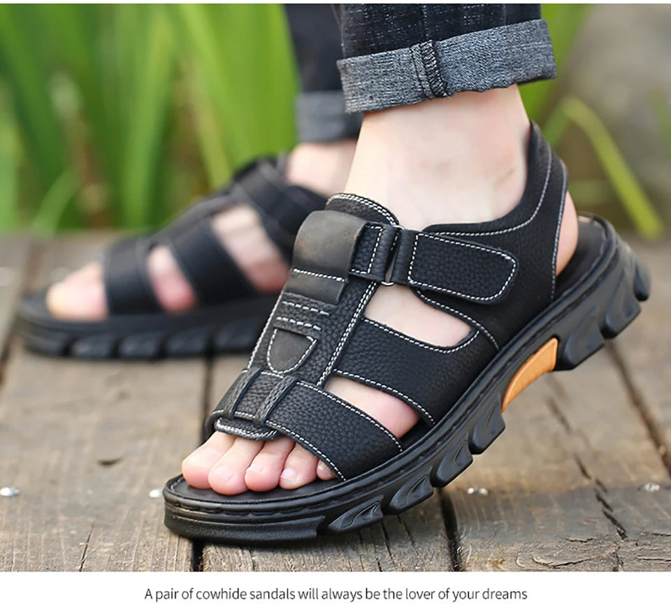 SmartGearPros LeatherStride Sandals - Genuine Cowhide Leather Beach Sandals