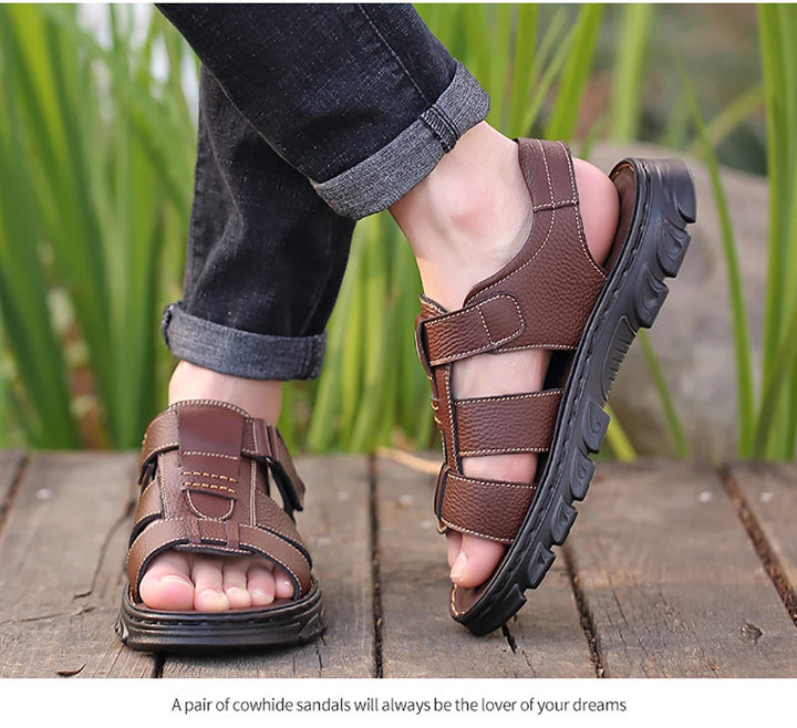 SmartGearPros LeatherStride Sandals - Genuine Cowhide Leather Beach Sandals