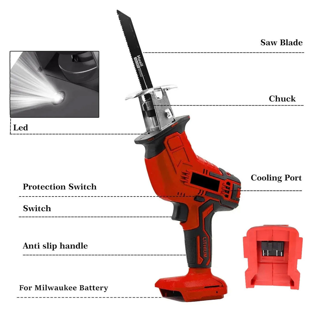 Electric Reciprocating Saw Cordless Rechargeable Multifunction Saw Metal Pipe Wood Cutting Power Tools For Milwaukee 18V Battery product image showing features or usage