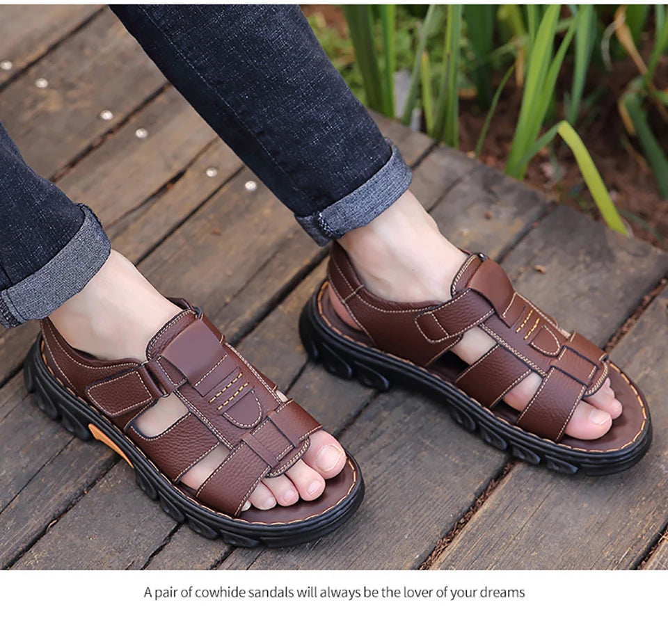 SmartGearPros LeatherStride Sandals - Genuine Cowhide Leather Beach Sandals