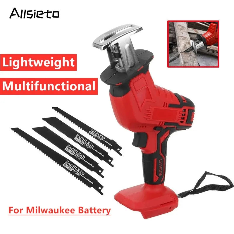 Electric Reciprocating Saw Cordless Rechargeable Multifunction Saw Metal Pipe Wood Cutting Power Tools For Milwaukee 18V Battery product image showing features or usage