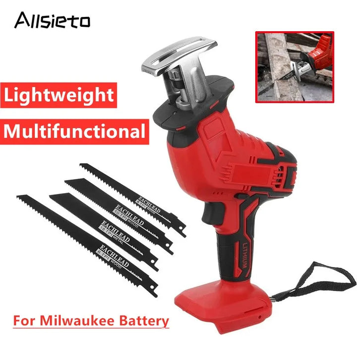 Electric Reciprocating Saw Cordless Rechargeable Multifunction Saw Metal Pipe Wood Cutting Power Tools For Milwaukee 18V Battery product image showing features or usage