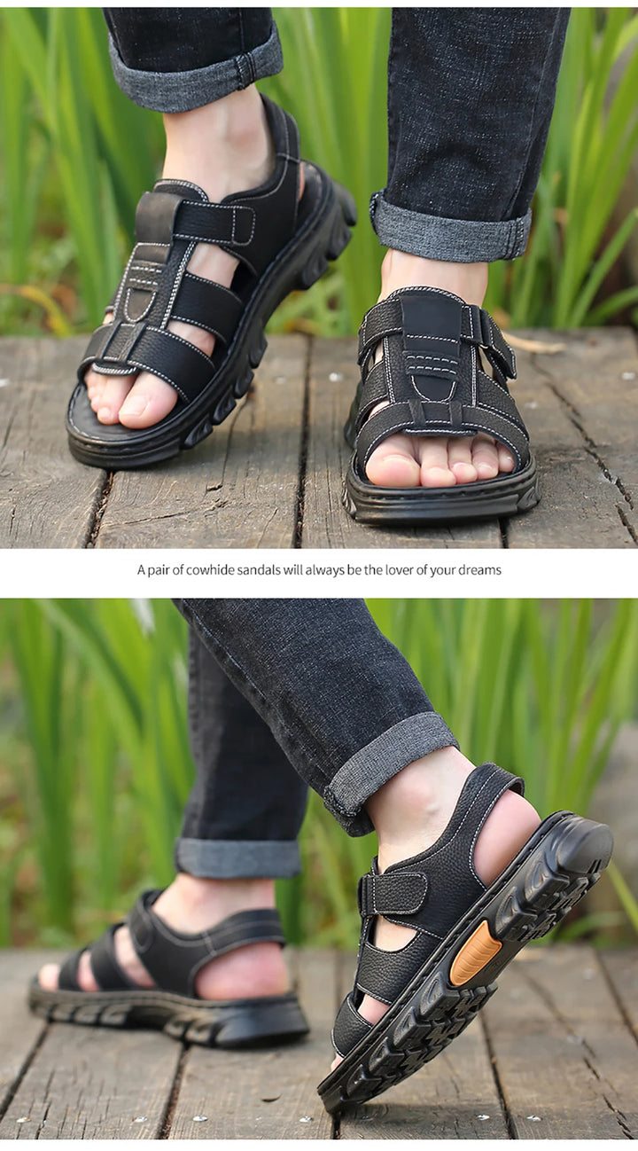 SmartGearPros LeatherStride Sandals - Genuine Cowhide Leather Beach Sandals