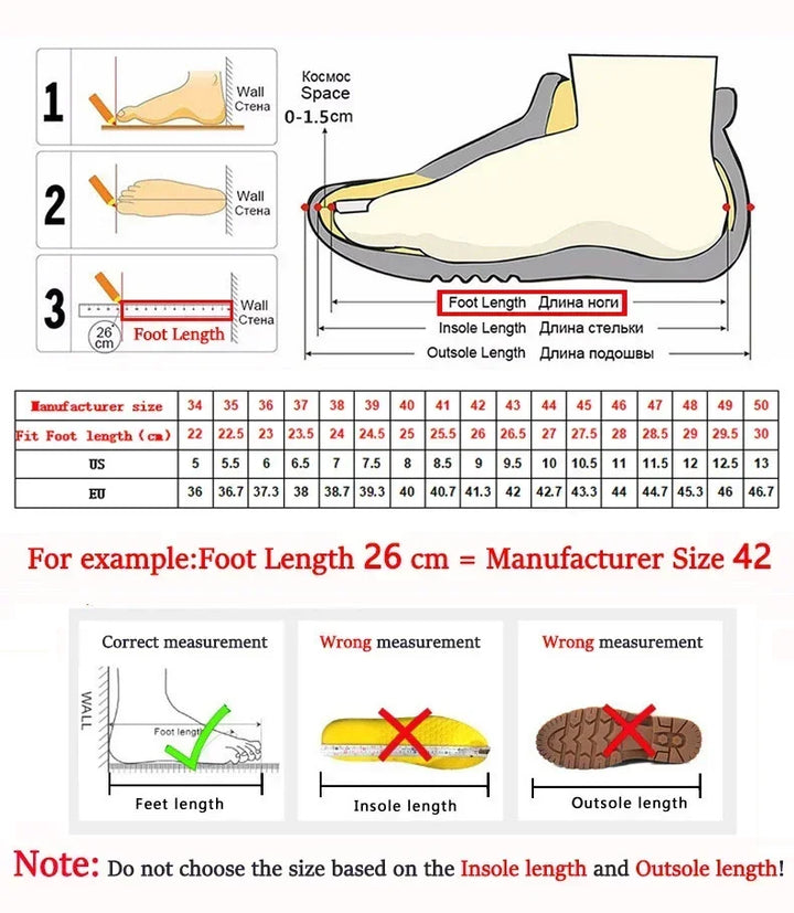  A detailed size conversion chart to help customers choose the correct shoe size for the best fit.