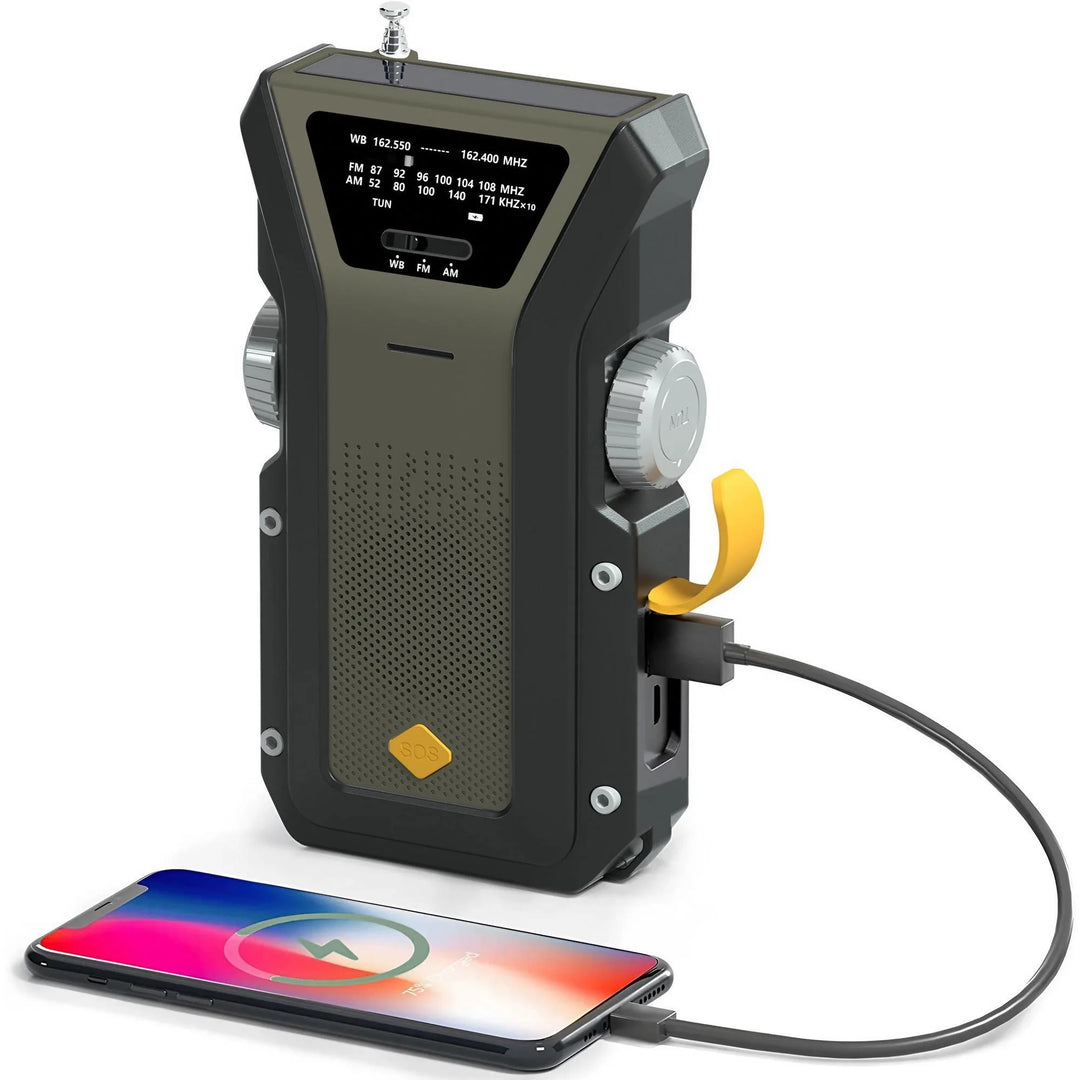 SmartGearPros Emergency Weather Radio - FM AM WB Hand Crank Solar USB Charging 2000mAh Power Bank LED Flashlight