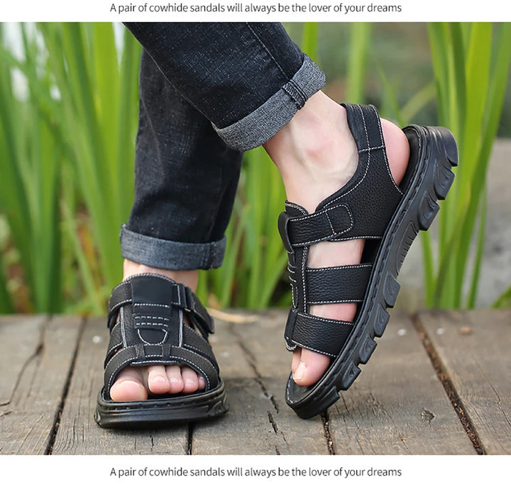 SmartGearPros LeatherStride Sandals - Genuine Cowhide Leather Beach Sandals