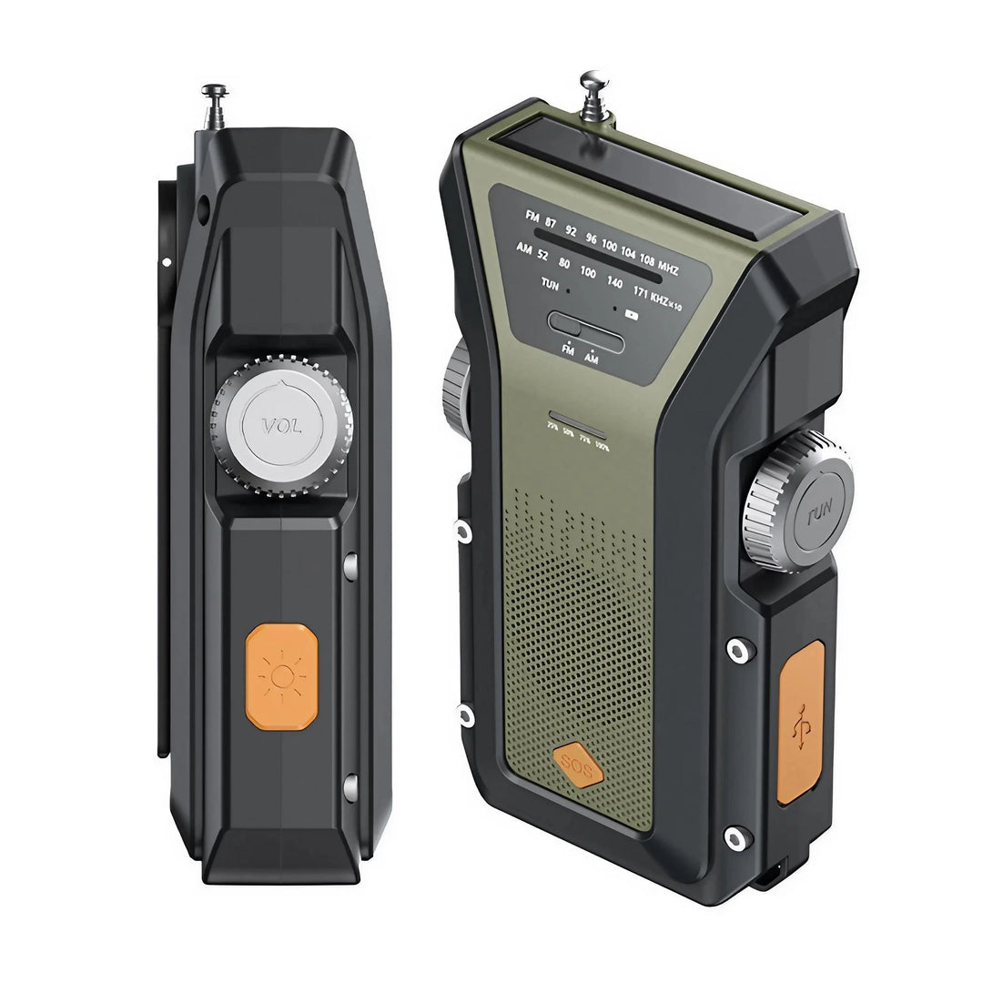 SmartGearPros Emergency Weather Radio - FM AM WB Hand Crank Solar USB Charging 2000mAh Power Bank LED Flashlight