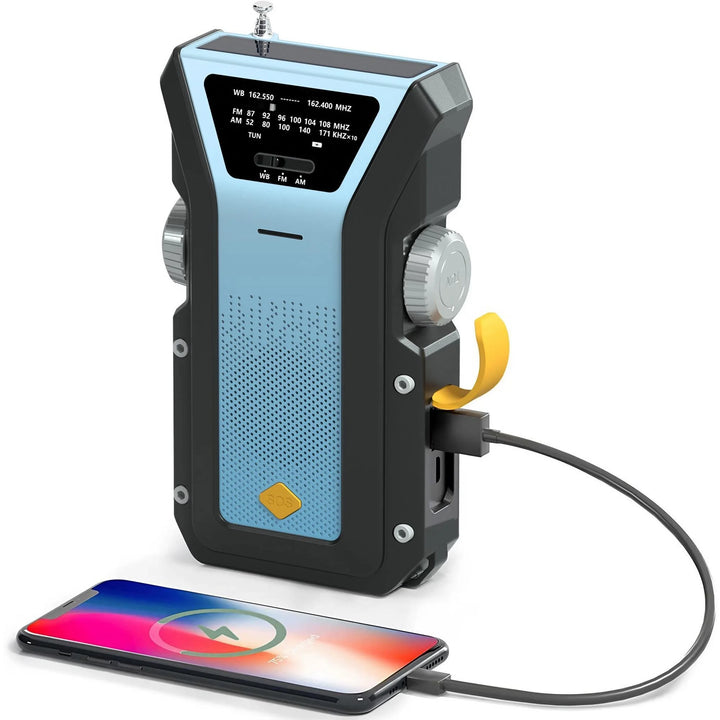 SmartGearPros Emergency Weather Radio - FM AM WB Hand Crank Solar USB Charging 2000mAh Power Bank LED Flashlight