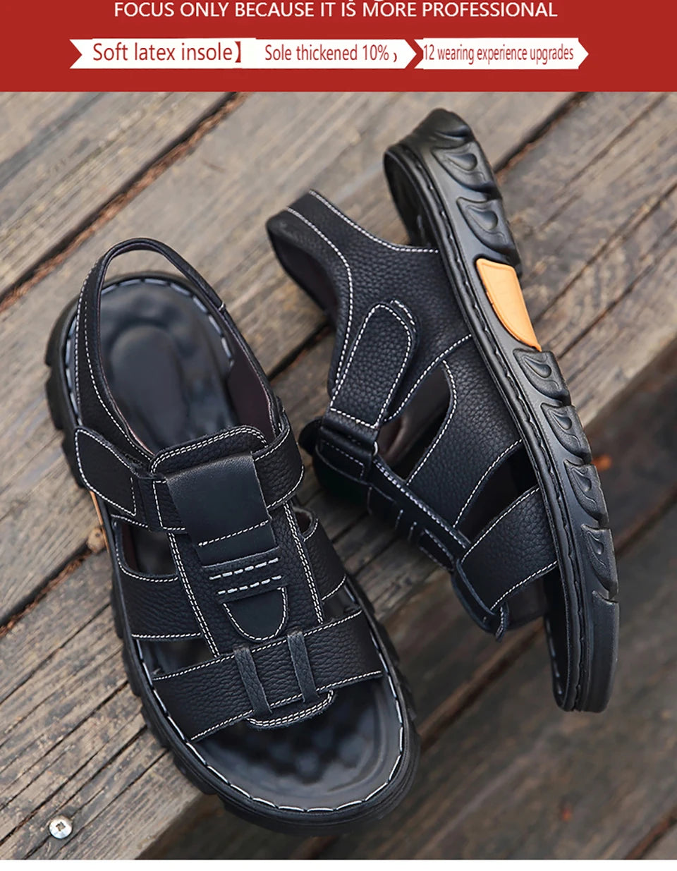 SmartGearPros LeatherStride Sandals - Genuine Cowhide Leather Beach Sandals