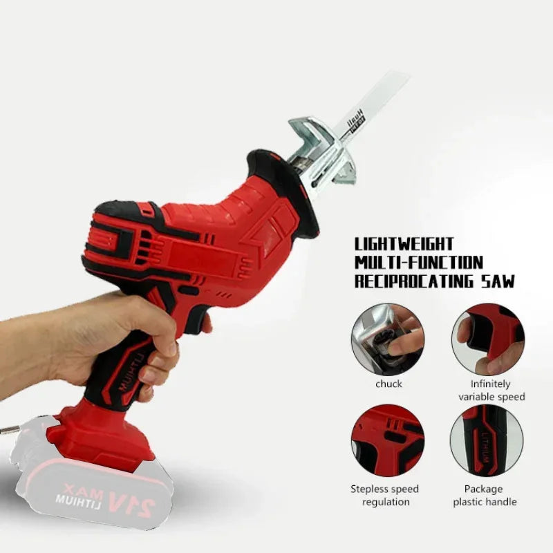 Electric Reciprocating Saw Cordless Rechargeable Multifunction Saw Metal Pipe Wood Cutting Power Tools For Milwaukee 18V Battery product image showing features or usage