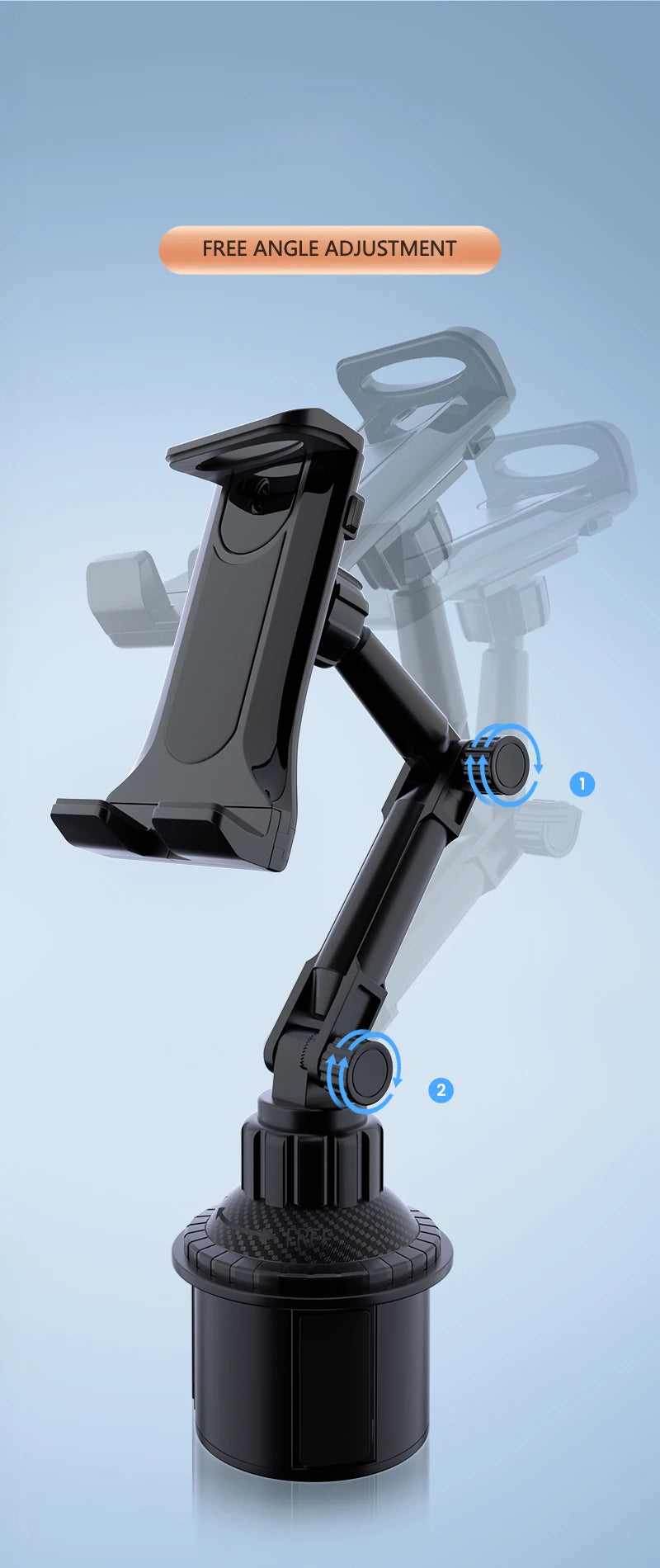  A zoomed-in view of the car mount’s flexible arm, showcasing its compatibility with multiple devices.
