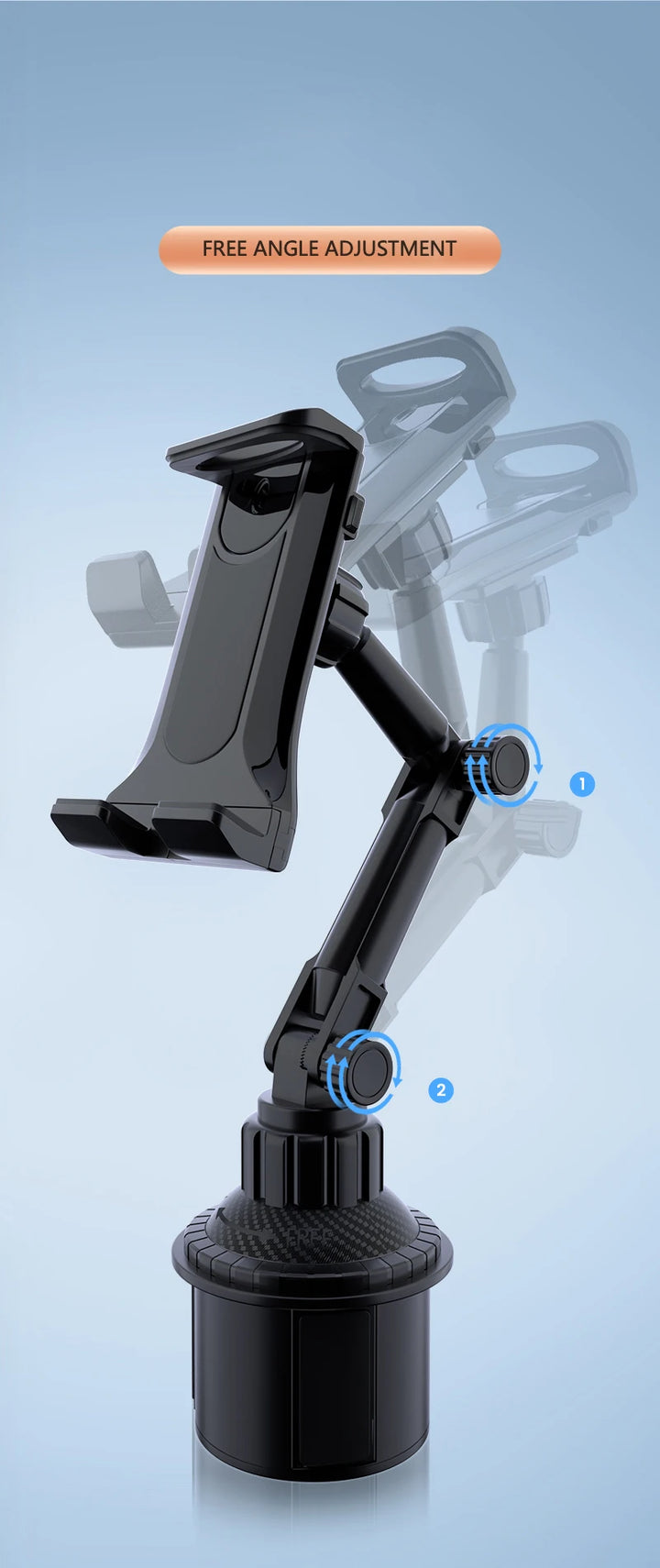 A zoomed-in view of the car mount’s flexible arm, showcasing its compatibility with multiple devices.