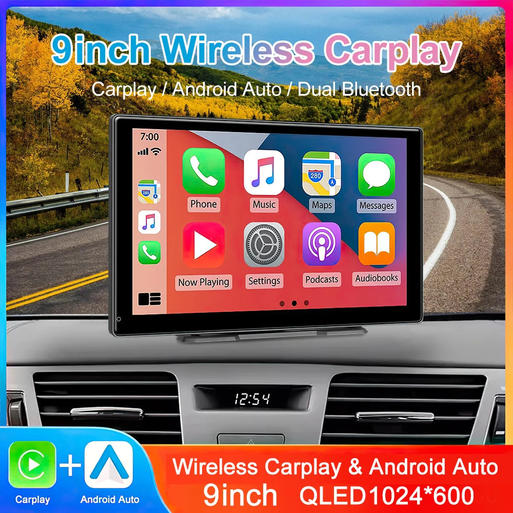 Side view of the wireless CarPlay screen installed in a car.
