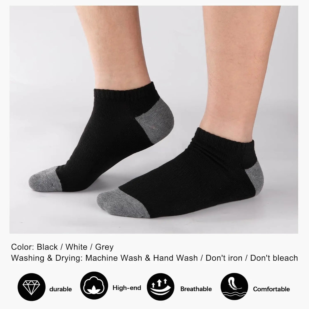 erson wearing black ankle socks, showing snug fit and comfort.