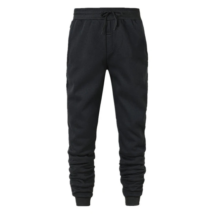 A pair of black men's sweatpants designed for gym workouts, jogging, and casual wear.