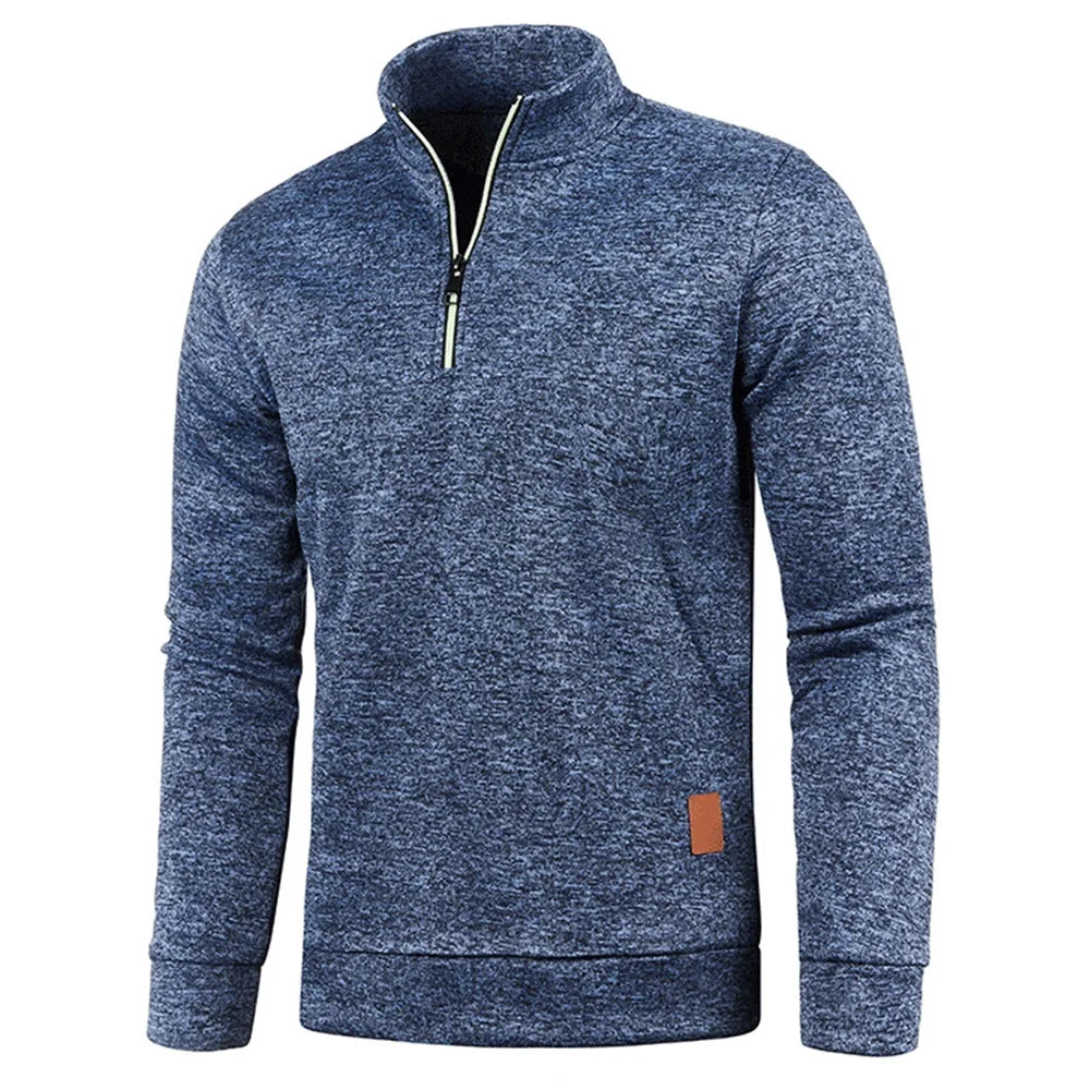 A navy blue quarter-zip pullover displayed on a plain background.