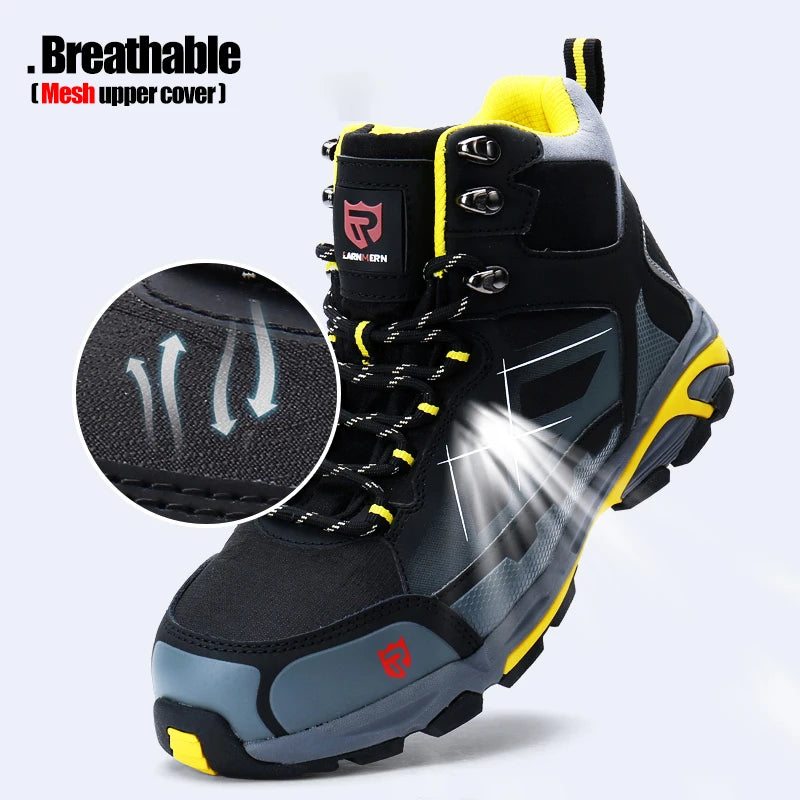 Close-up of the breathable mesh upper on the SmartGearPros Work Boots, showing airflow to keep feet cool.