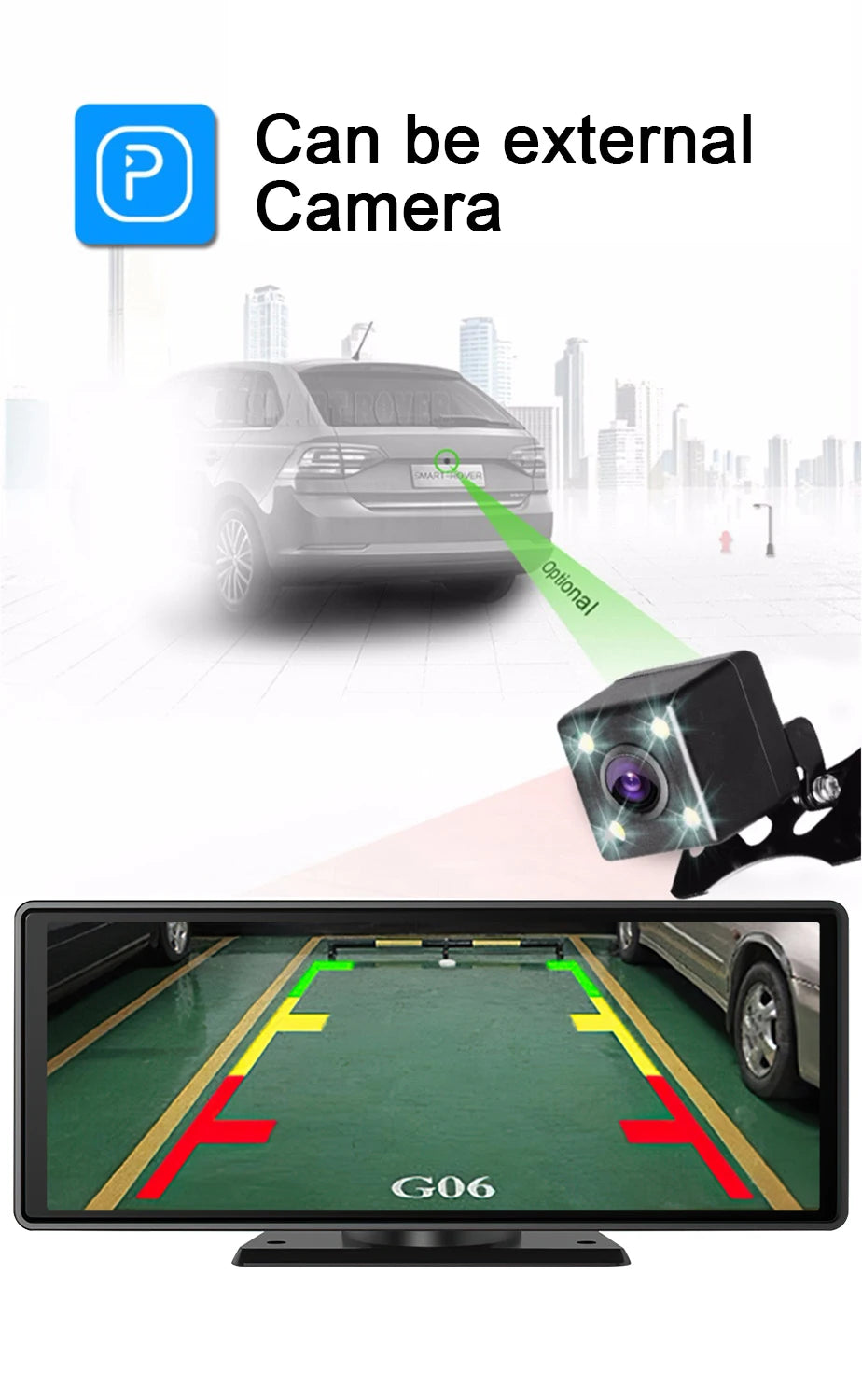  Car multimedia system supporting an external reversing camera for enhanced parking assistance.