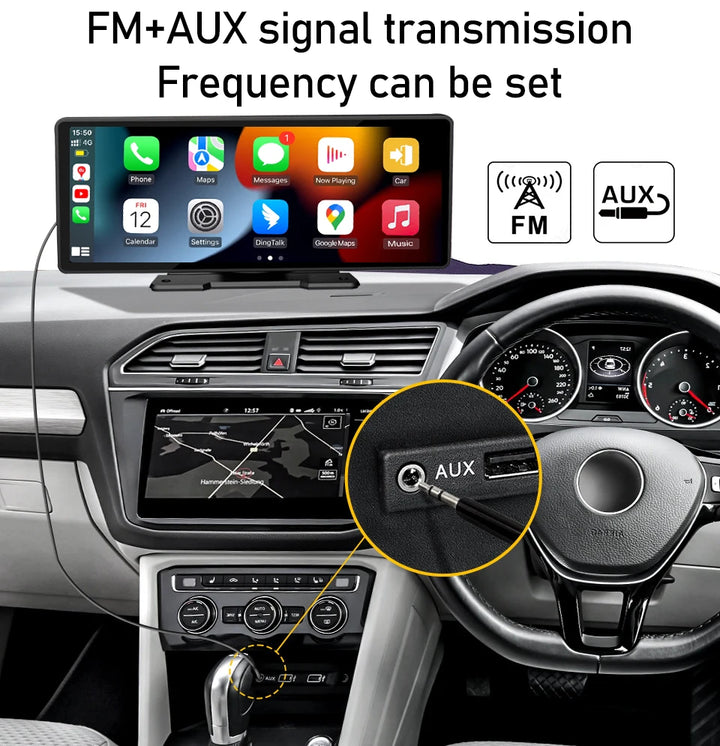  Illustration of FM and AUX signal transmission capabilities.