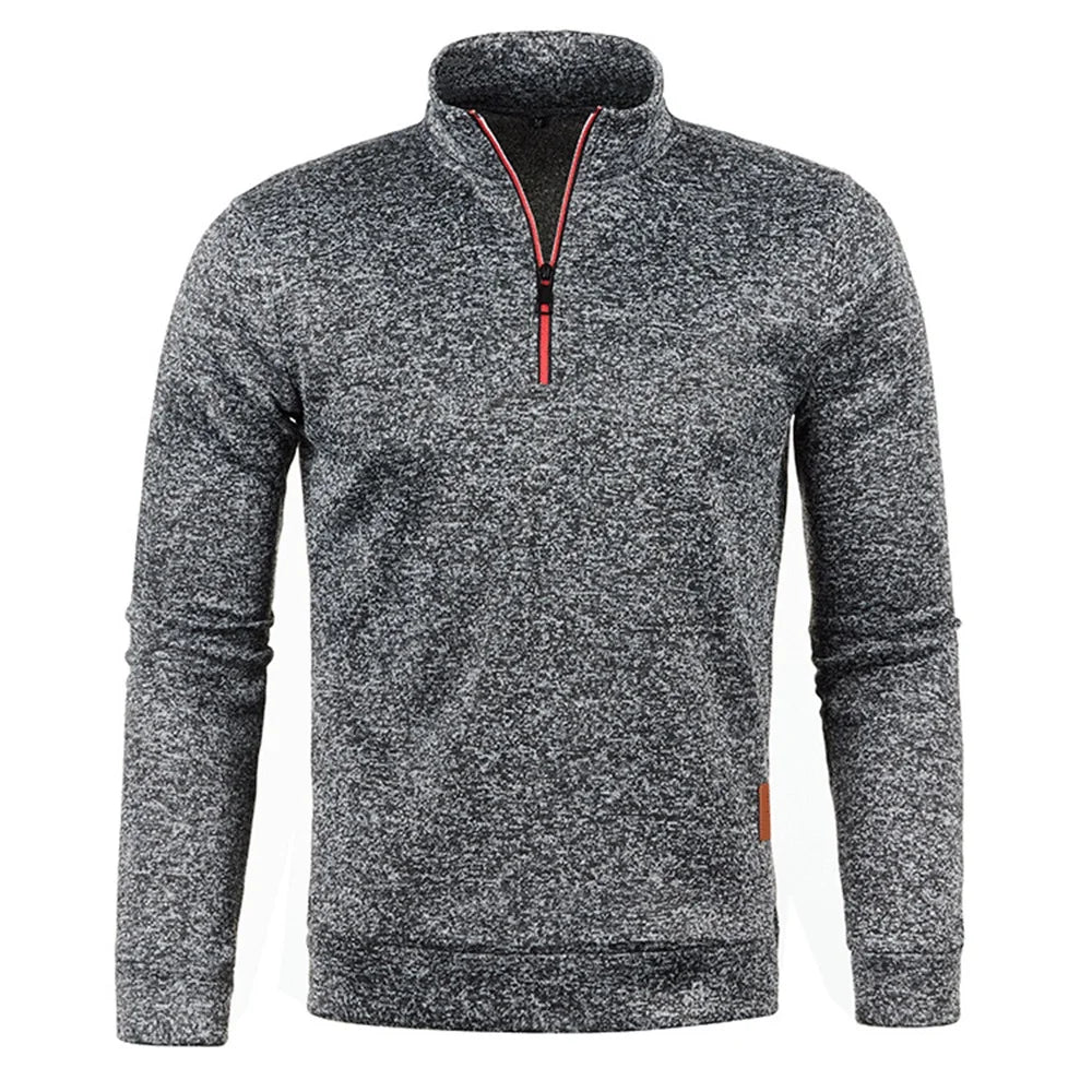 Light gray pullover featuring a red zipper accent for a stylish touch.