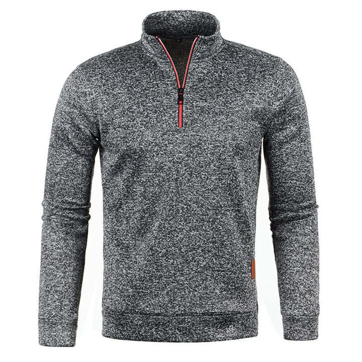Light gray pullover featuring a red zipper accent for a stylish touch.