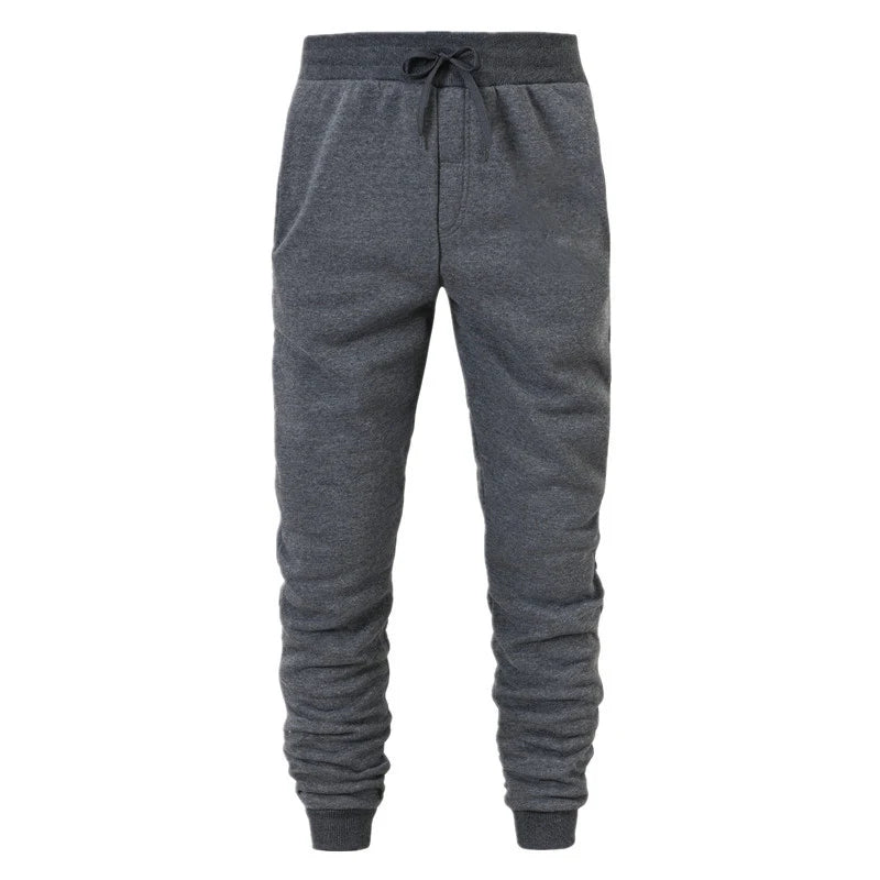 A pair of gray full-length sweatpants for men, perfect for running, training, and lounging.