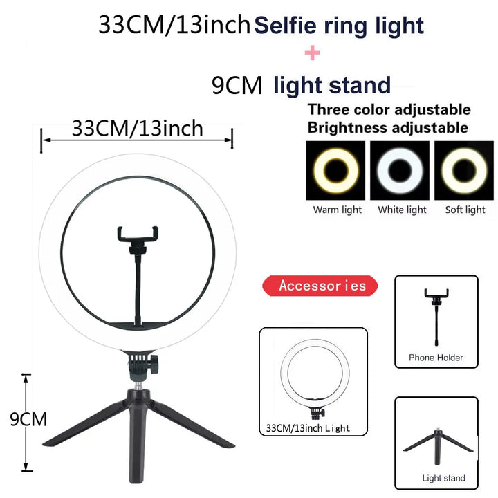 SmartGearPros Adjustable LED Ring Light Kit – 26–33cm Light with Mini or 160cm Tripod for Creators & Streamers
