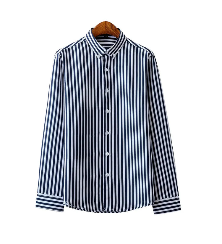 Men's striped dress shirt image angle 15