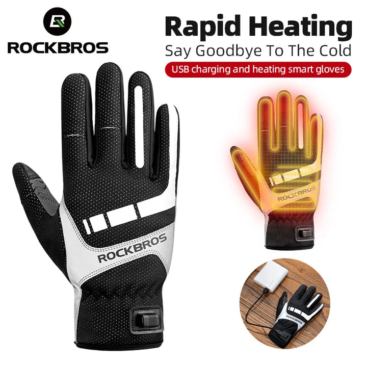 Main image of RockBros heated winter cycling gloves with USB charging
