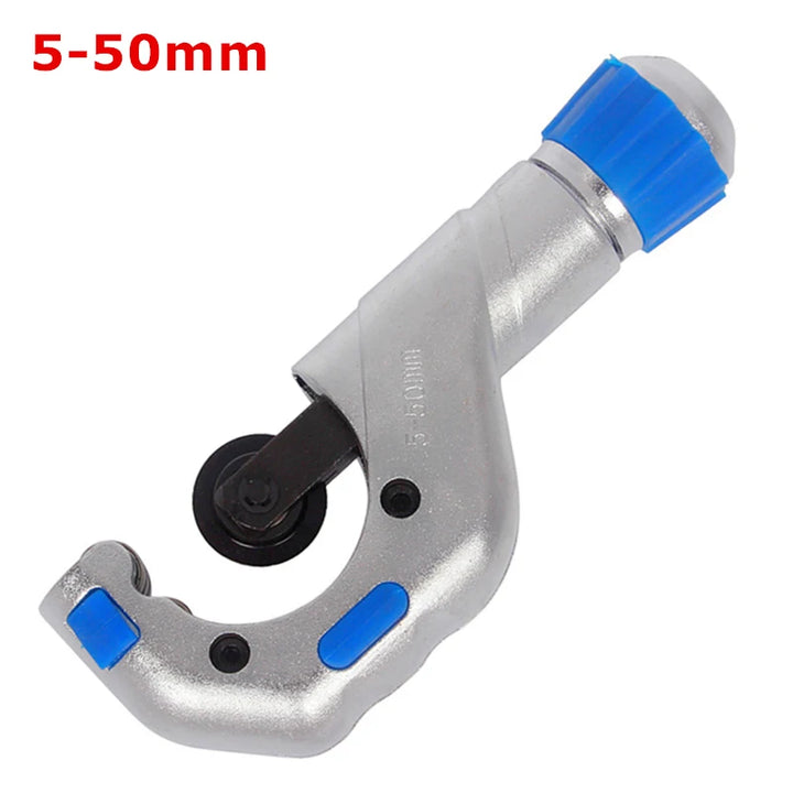 Pipe cutter with blue accents on a white background with 5-50 mm in red text