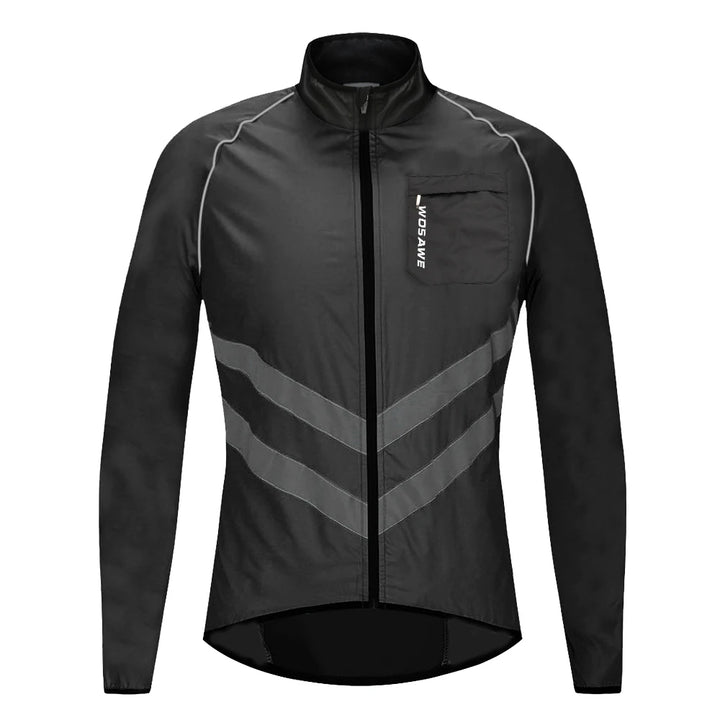 Black cycling jacket with gray accents on a white background