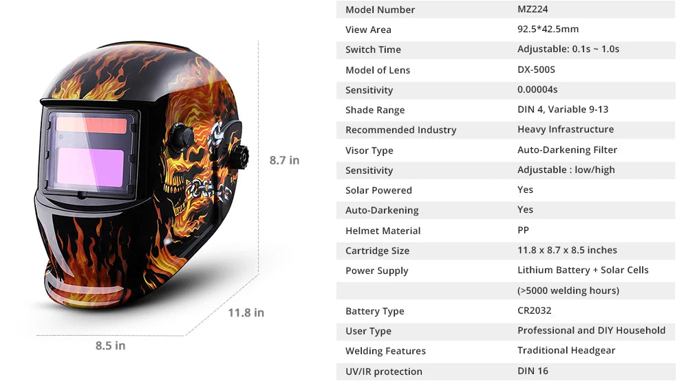 SmartGearPros SmartGearPros Solar-Powered Auto-Darkening Welding Helmet – Adjustable Shade 4/9-13 for MIG MMA TIG Arc Welding Protection