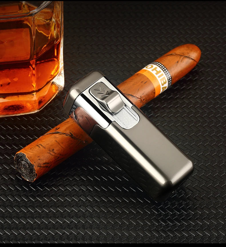 Windproof Metal Torch for Cigar, Butane Lighters, Four Fire, Blue Flame Jet, Adjustable, Luxury, Briquet