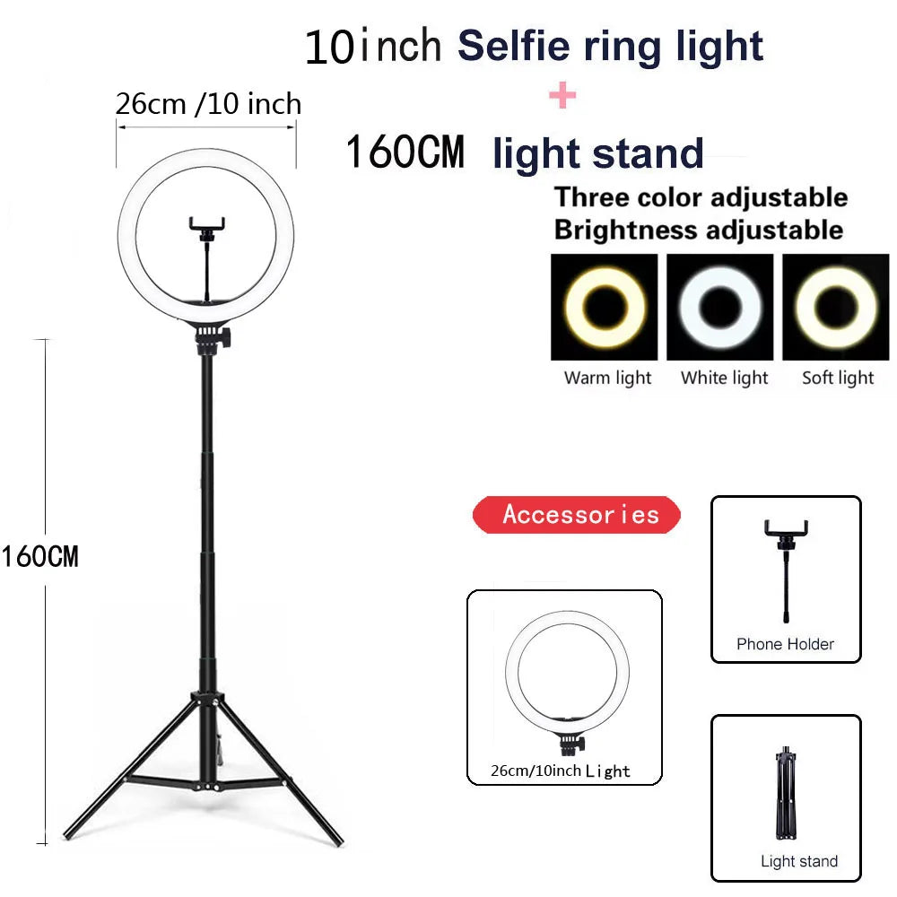 SmartGearPros Adjustable LED Ring Light Kit – 26–33cm Light with Mini or 160cm Tripod for Creators & Streamers
