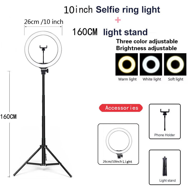 SmartGearPros Adjustable LED Ring Light Kit – 26–33cm Light with Mini or 160cm Tripod for Creators & Streamers