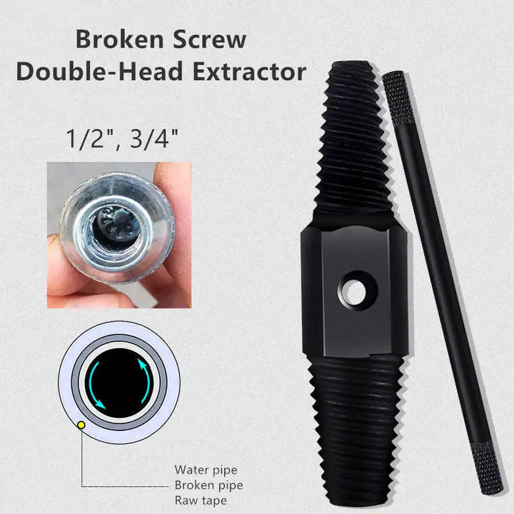 Broken Screw Double-Head Extractor with details on size and application.