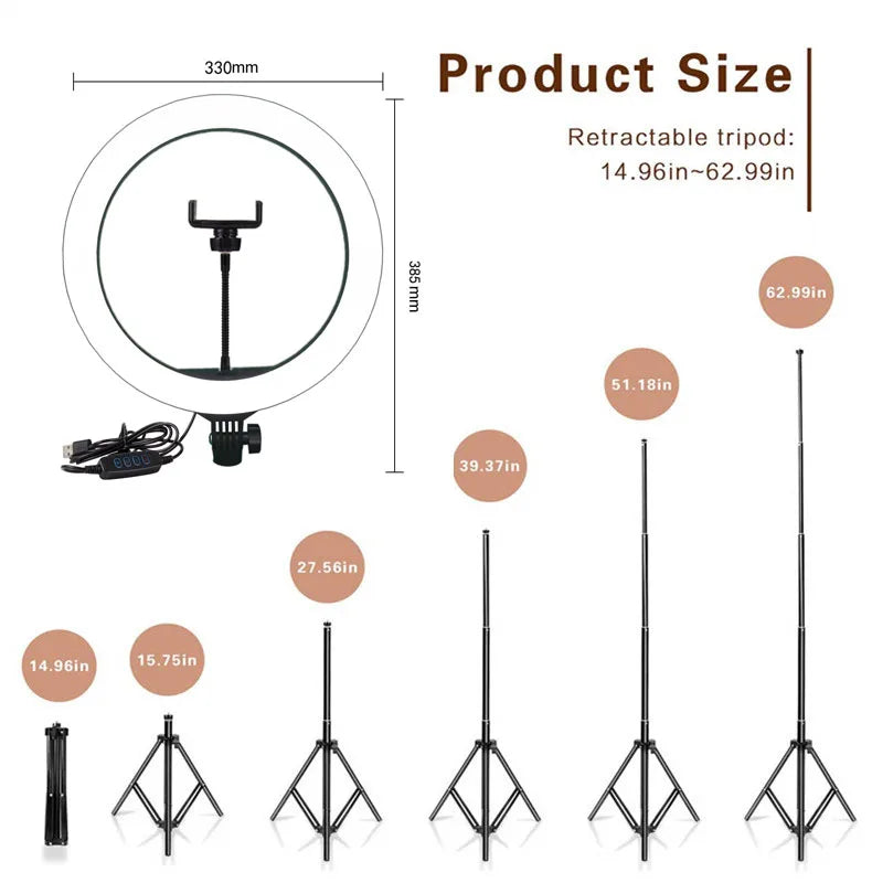 SmartGearPros Adjustable LED Ring Light Kit – 26–33cm Light with Mini or 160cm Tripod for Creators & Streamers